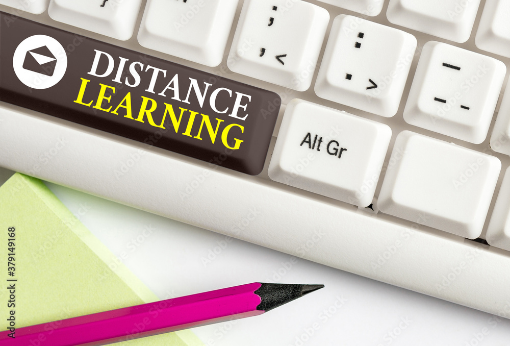 Poster conceptual hand writing showing distance learning. concept meaning educational lectures broadcasted 