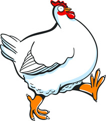 Cartoon white chicken on white background. Isolated.