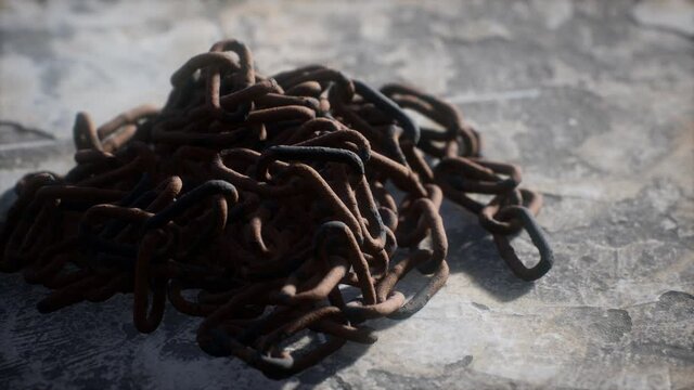 Vintage rusty hand-made iron chain