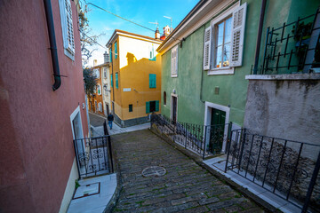 Narrow street of Muggia, Italy