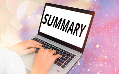 Word writing text Summary. Business photo showcasing a brief statement or account of the main...