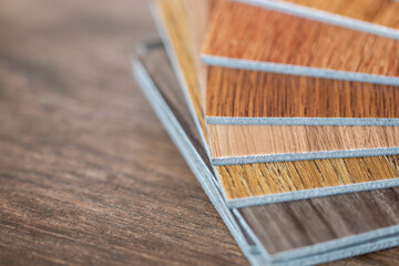 close up on copy space with sample stack vinyl sheet catalog for floor material design