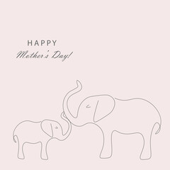 Happy mothers day card. Mom and baby elephants vector illustration