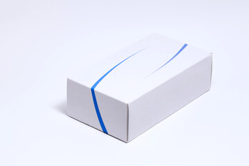 White box with a blue stripe on a white background. isolated.