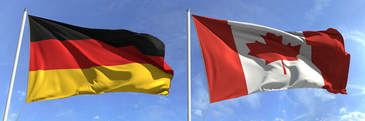 National flags of Germany and Canada, 3d rendering