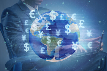 Global money transfer and exchange concept with businessman