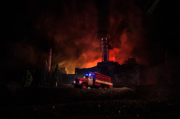Chernobyl nuclear power plant at night. Layout of Chernobyl station during nuclear reactor...