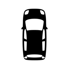 Midget black car top view icon isolated on white background. Sedan, small, mini auto and city automobile. Vector illustration Eps 10.