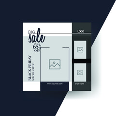 Elegant luxury editable social media post template, black and white background color square web banner for social media.