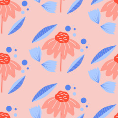 Colorful vector flowers in a seamless pattern design, perfect to use on the web or in print