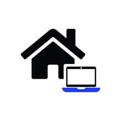 Laptop with house  icon vector, filled flat sign, solid pictogram isolated on white. Online selling real estate symbol, logo illustration.
