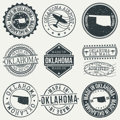 Oklahoma Set of Stamps. Travel Stamp. Made In Product. Design Seals Old Style Insignia.