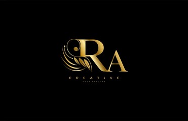 Initial RA letter luxury beauty flourishes ornament golden monogram logo - obrazy, fototapety, plakaty