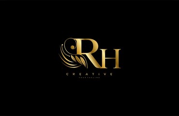Initial RH letter luxury beauty flourishes ornament golden monogram logo