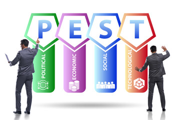 Business people in PEST analysis business concept