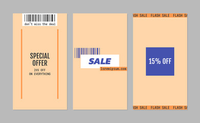 Social Media templates. Collection of sale banners. Vector backgrounds. 9:16