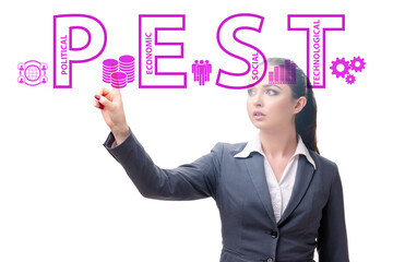 Business people in PEST analysis business concept