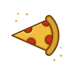 Pizza Food Vector Logo Cartoon Sticker. Pizza Meal Fastfood Icon Filled Line Style. Food Bakery And Cake Symbol Illustration