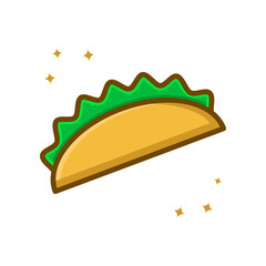 Taco Food Vector Logo Cartoon Sticker. Taco Mexican Food Icon Filled Line Style. Food Bakery And Cake Symbol Illustration