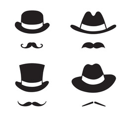 Retro set hat and mustache. Retro style, vector illustration.