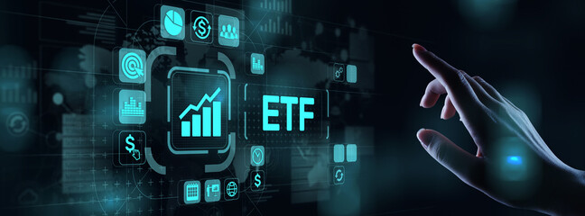 ETF Exchange traded fund Trading Investment Business finance concept on virtual screen.