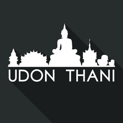 Udon Thani Thailand Asia Flat Icon Skyline Silhouette Design City Vector Art Famous Buildings.