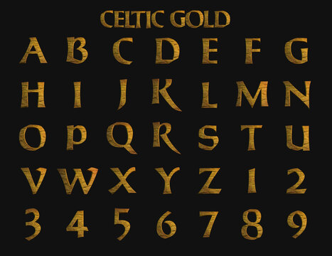 Celtic Gold fantasy alphabet - 3D Illustration