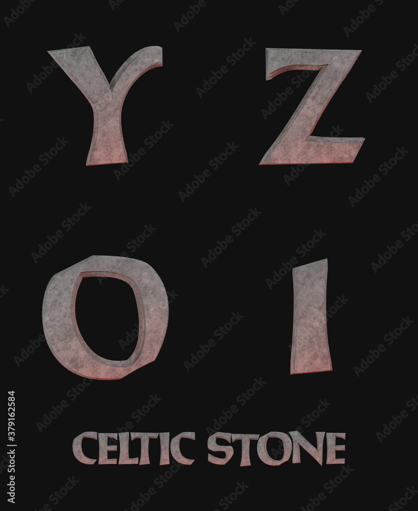 Wall mural celtic stone alphabet - 3d illustration