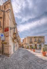 Syracuse Sicily/ Italy -April 11 2020: Aretusa Square and the street of Fonte Aretusa, parallel to the Alfeo seafront