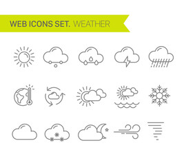 Weather thin line icons vector set