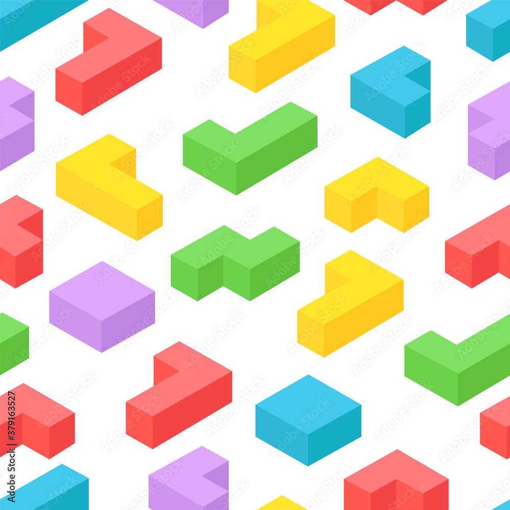 Poster Isometric 3d blocks vector seamless background