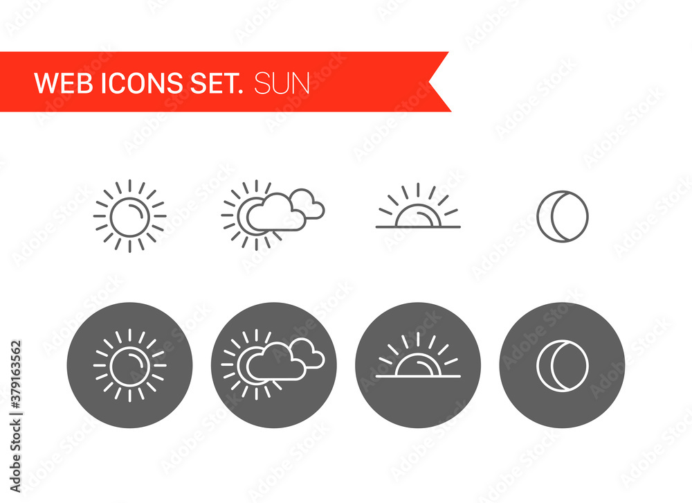 Poster sun thin line icons vector set