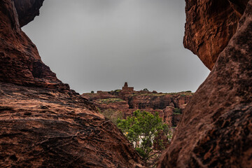 badami cave Upper Shivalaya temple with mountain foreground