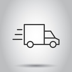 Truck icon in flat style. Auto delivery vector illustration on white isolated background. Lorry automobile business concept.