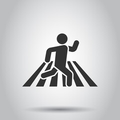 Pedestrian crosswalk icon in flat style. People walkway sign vector illustration on white isolated background. Navigation business concept.