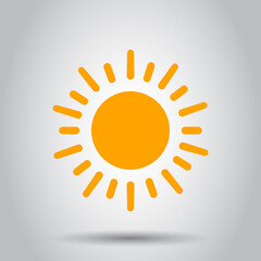 Sun icon in flat style. Sunlight sign vector illustration on white isolated background. Daylight business concept.