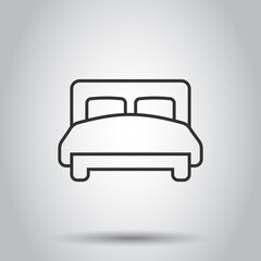 Bed icon in flat style. Bedroom sign vector illustration on white isolated background. Bedstead business concept.