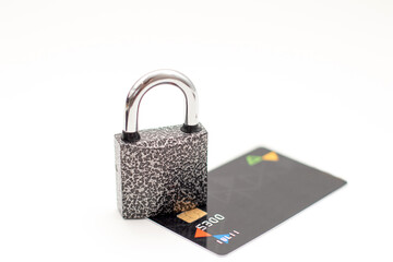 Credit card with padlock. Safe data and protected paying concept