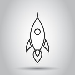 Rocket icon in flat style. Spaceship launch vector illustration on white isolated background. Sputnik  business concept.