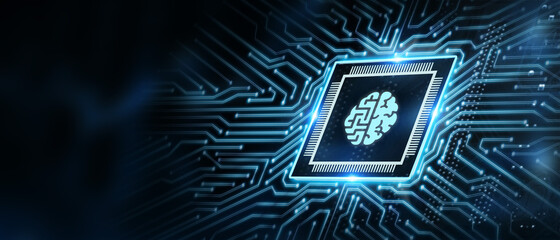 Artificial intelligence (AI), machine learning and modern computer technologies concepts. Business, Technology, Internet and network concept.