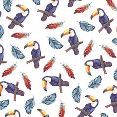 Watercolor pattern with parrots