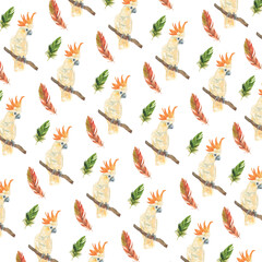 Watercolor pattern with parrots