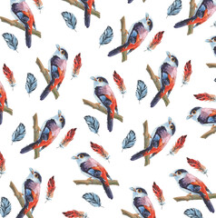 Watercolor pattern with parrots