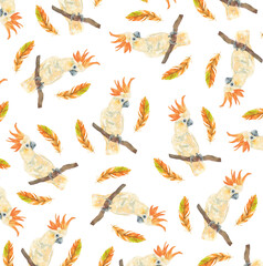 Watercolor pattern with parrots