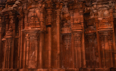 ancient temple with unique stone wall art