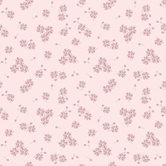 Simple vector floral seamless pattern. Abstract background with small scattered pink flowers. Liberty style wallpapers. Elegant ditsy texture in pastel colors. Repeat design for decor, textile, print