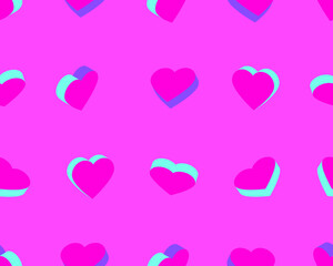 Colorful hearts on a pink background. Vector illustration for fabric design, print for textile, wrapping, wed design, packaging, etc.
