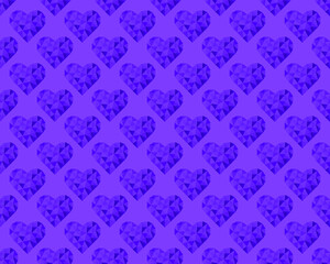 Purple polygonal hearts background. Seamless pattern. Vector illustration for fabric design, print for textile, wrapping, wed design, packaging, etc. 