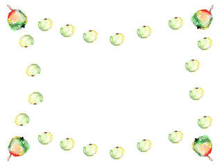 Designer frame made of apples drawn in watercolor.