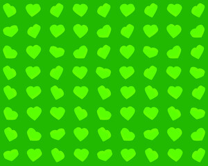 Green hearts on a green background. Vector illustration for fabric design, print for textile, wrapping, wed design, packaging, etc. 